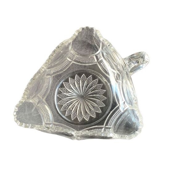 Vintage Fostoria American Glass Triangle Candy Nappy Dish with Handle - An Elega - Picture 4 of 14